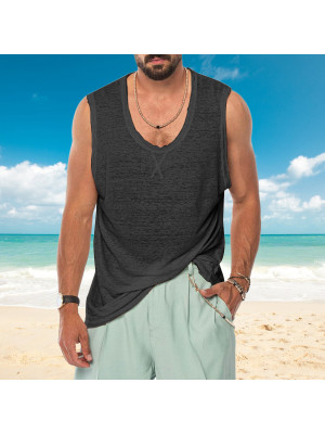 Mens Sleeveless Loose Vest T Shirt solid Summer Cami Casual Blouse Tops Tee