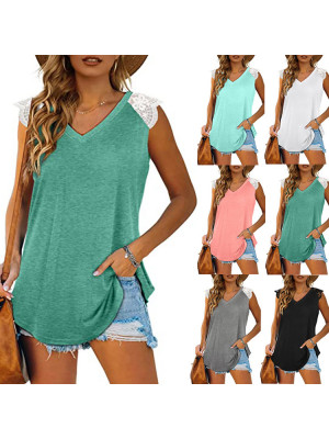 Womens Summer Short Sleeve T Shirt Tops Tee Ladies Plain Lace Blouse Casual Slim