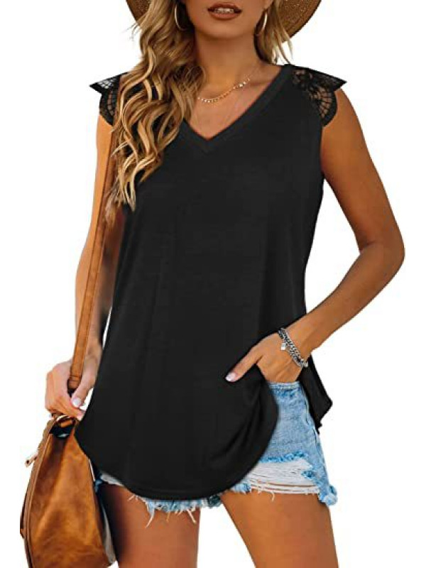 Womens Summer Short Sleeve T Shirt Tops Tee Ladies Plain Lace Blouse Casual Slim