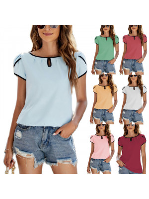 Womens Crew Neck Short Sleeve Blouse Pullover Ladies Casual Loose T-shirt Tops