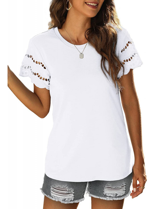 Womens Lace Short Sleeve Tops Blouse Ladies Casual Round Neck Tee T-Shirt Summer