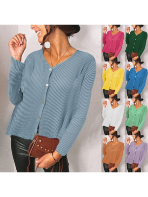 Women's V Neck Chunky Cable Knit Button Cardigan Ladies Loose Long Sleeves Coat