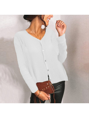 Women's V Neck Chunky Cable Knit Button Cardigan Ladies Loose Long Sleeves Coat