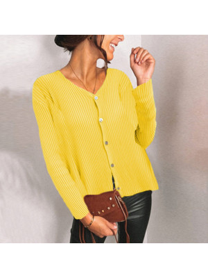 Women's V Neck Chunky Cable Knit Button Cardigan Ladies Loose Long Sleeves Coat