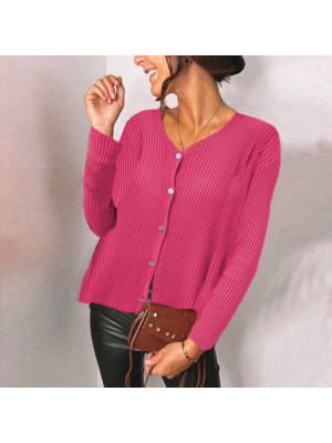 Women's V Neck Chunky Cable Knit Button Cardigan Ladies Loose Long Sleeves Coat