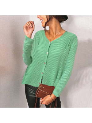 Women's V Neck Chunky Cable Knit Button Cardigan Ladies Loose Long Sleeves Coat