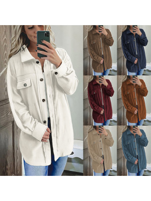 Womens Lapel Neck Overcoat Ladies Casual Baggy Button Long Slevee Jackets Coat