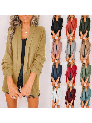 Women's Boohoo Pleated 3/4 Sleeve Ladies Blazer Lapel Work Jacket Collar Size