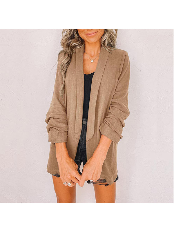 Women's Boohoo Pleated 3/4 Sleeve Ladies Blazer Lapel Work Jacket Collar Size