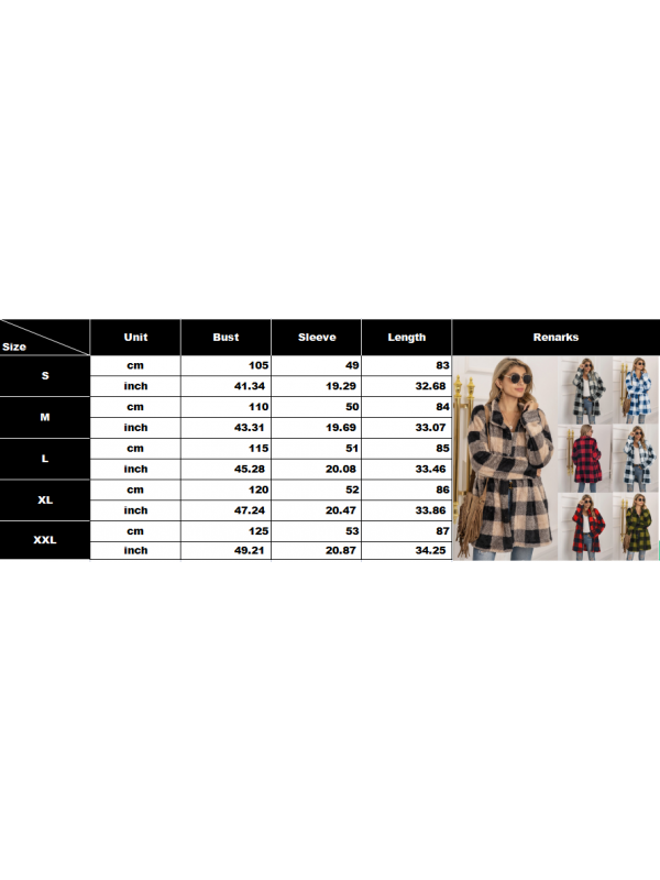 Womens Winter Top Loose Ladies Long-sleeve Lattice printing Jacket Plush Coat