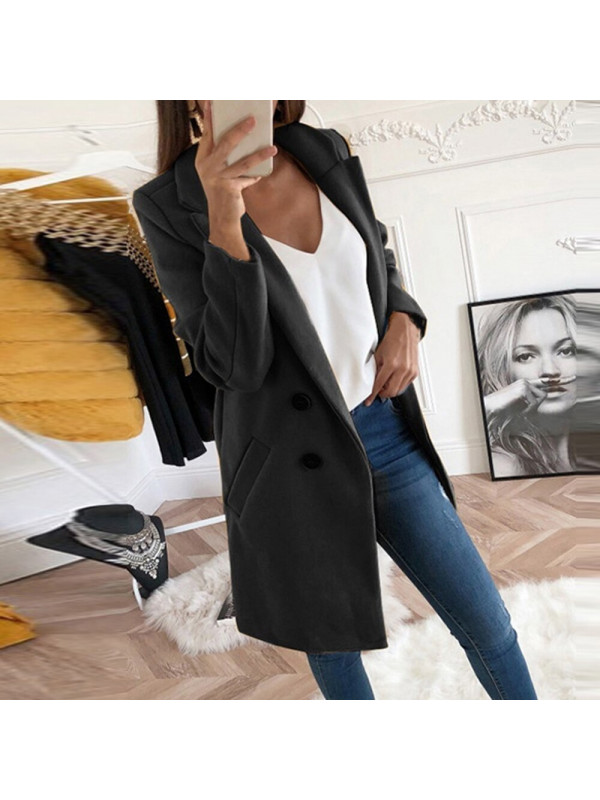 Womens Ladies Lapel Mid-length Outwear Coat Warm Overcoat Work Jacket Plus Size