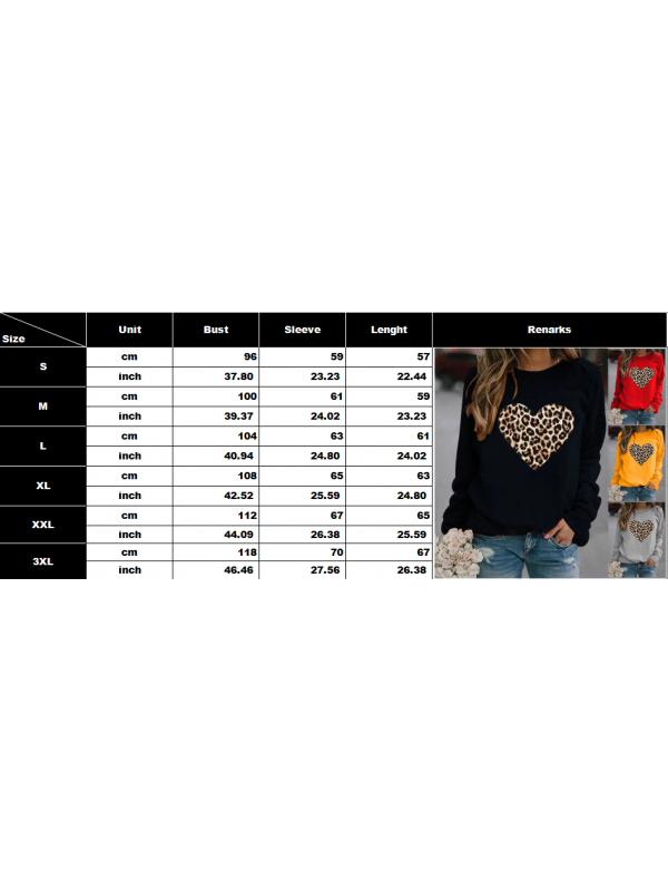 Womens Leopard Love Print Ladies Long Sleeve Casual Loose Tops T-Shirt Blouse