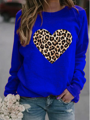 Womens Leopard Love Print Ladies Long Sleeve Casual Loose Tops T-Shirt Blouse