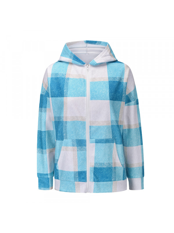 Womens Check Fleece Casual Hooded Jacket Shacket Top Shirt Coat Oversize Baggy