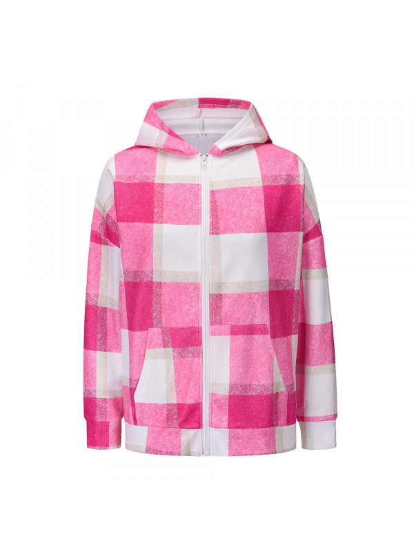 Womens Check Fleece Casual Hooded Jacket Shacket Top Shirt Coat Oversize Baggy