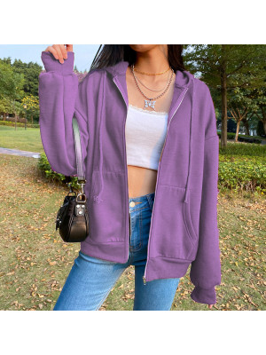 Womens Casual T Shirt Loose Hooded jacket Blouse Long Sleeve Ladies Zipper Tops