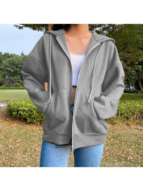 Womens Casual T Shirt Loose Hooded jacket Blouse Long Sleeve Ladies Zipper Tops