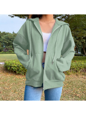 Womens Casual T Shirt Loose Hooded jacket Blouse Long Sleeve Ladies Zipper Tops