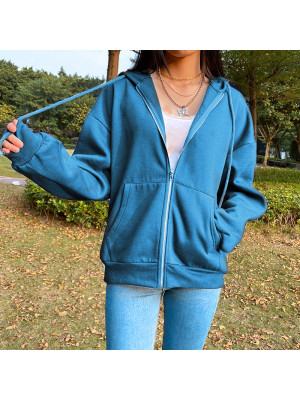 Womens Casual T Shirt Loose Hooded jacket Blouse Long Sleeve Ladies Zipper Tops