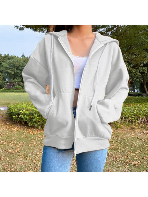 Womens Casual T Shirt Loose Hooded jacket Blouse Long Sleeve Ladies Zipper Tops