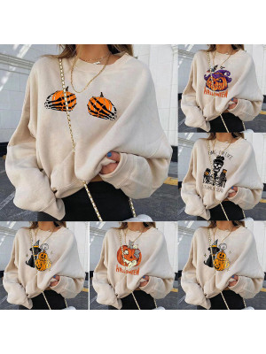 Women's Halloween Print Long-sleeved T Shirt Sweatshirt Casual Pullover Blouse