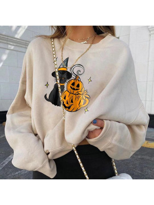 Women's Halloween Print Long-sleeved T Shirt Sweatshirt Casual Pullover Blouse