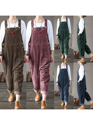 Womens Casual Loose Jumpsuit Playsuit Trousers Overalls Long Pants Corduroy