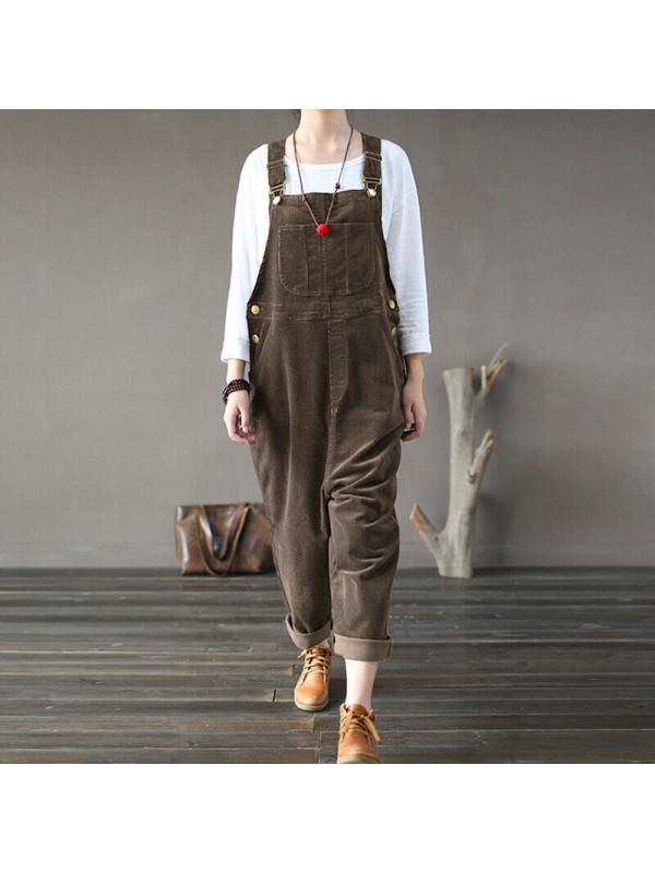 Womens Casual Loose Jumpsuit Playsuit Trousers Overalls Long Pants Corduroy