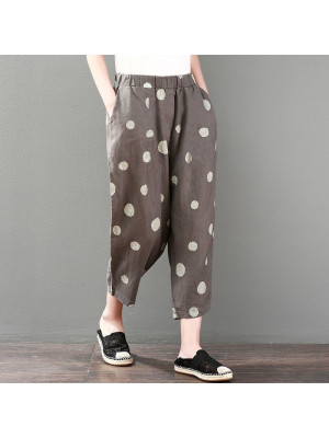 Womens Long Harem Pants Causal Boho Loose Elastic Waist Polka Dot Print Trousers