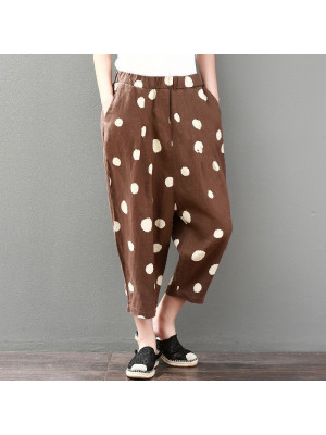 Womens Long Harem Pants Causal Boho Loose Elastic Waist Polka Dot Print Trousers