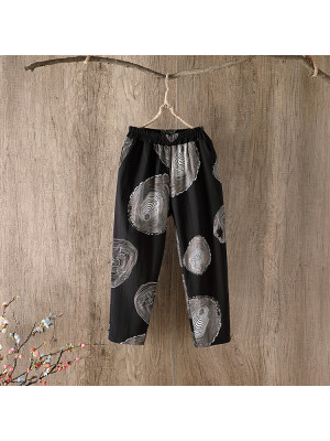 Womens Print Harlan Pants Ladies Baggy Loose Beach Casual Elastic Waist Trousers