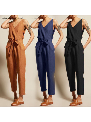 Womens Summer Belt Tops Overalls Casual Loose Trousers Dungarees Ladies Jumpsuit