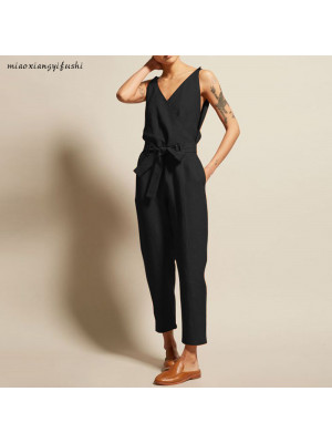 Womens Summer Belt Tops Overalls Casual Loose Trousers Dungarees Ladies Jumpsuit