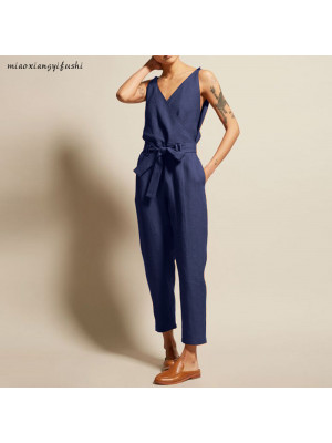 Womens Summer Belt Tops Overalls Casual Loose Trousers Dungarees Ladies Jumpsuit