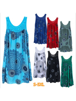 Womens Summer Dress Ladies Beach V Neck Sleeveless Vest Print Dresses Sundress