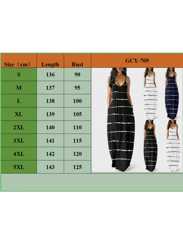 Womens Boho Stripe printing Cami Sundress Ladies Summer V Neck Beach Maxi Dress