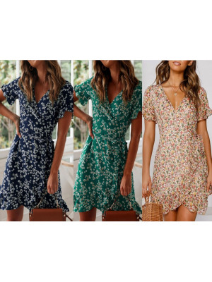 Womens Floral Print Ruffle Mini Summer Dress Ladies Holiday Dresses Sundress