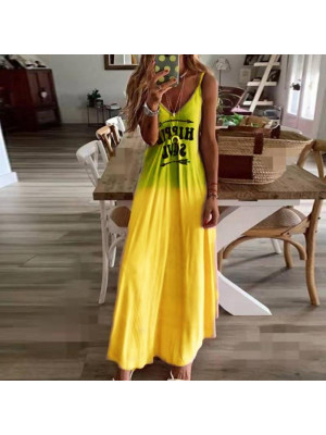 Women's Sexy Slim Letter Print Dresses Ladies Summer Beach Maxi Dress Plus Size