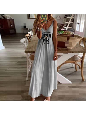 Women's Sexy Slim Letter Print Dresses Ladies Summer Beach Maxi Dress Plus Size