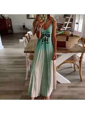 Women's Sexy Slim Letter Print Dresses Ladies Summer Beach Maxi Dress Plus Size