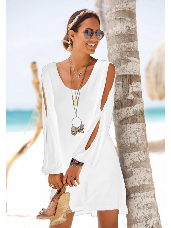 Women's V-neck Strapless Long Sleeve Casual Loose Beach Dress Holiday Dresses