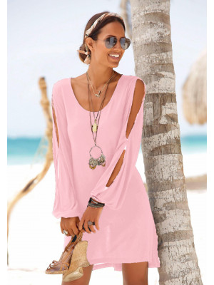 Women's V-neck Strapless Long Sleeve Casual Loose Beach Dress Holiday Dresses