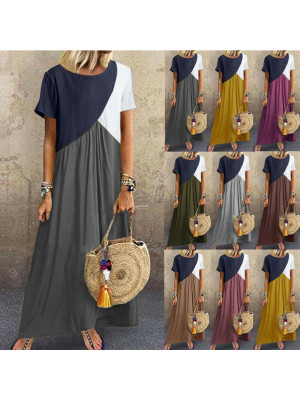 Womens Maxi Sundress Dress Dresses Boho Summer Short Sleeve Casual Plus Size