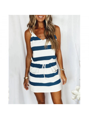 Womens Summer Striped Mini Dress Ladies Sleeveless Casual Sling Dresses Holiday