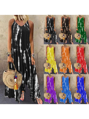 Womens Boho Tie Dye Cami Sundress Ladies Summer Beach Maxi Dress Casual Dresses