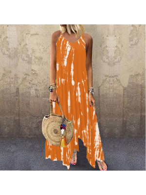 Womens Boho Tie Dye Cami Sundress Ladies Summer Beach Maxi Dress Casual Dresses