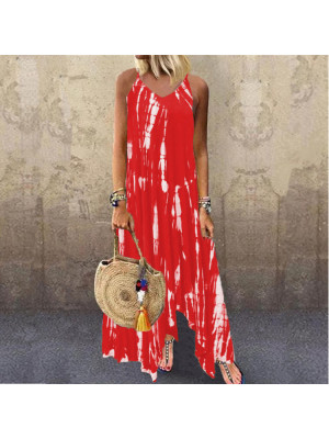 Womens Boho Tie Dye Cami Sundress Ladies Summer Beach Maxi Dress Casual Dresses