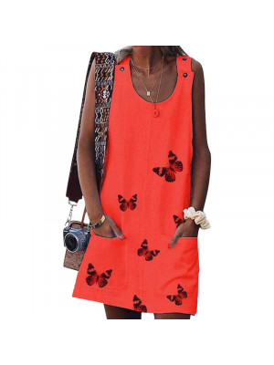 Womens Summer Butterfly Print Dress Casual Dresses Ladies Holiday Beach Sundress