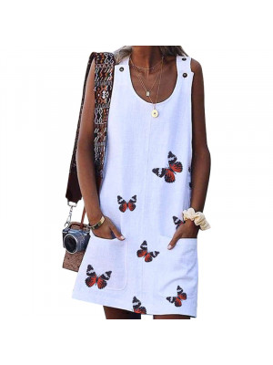 Womens Summer Butterfly Print Dress Casual Dresses Ladies Holiday Beach Sundress