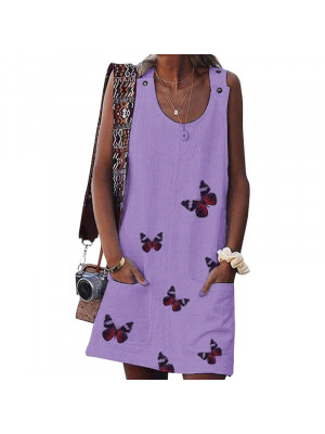 Womens Summer Butterfly Print Dress Casual Dresses Ladies Holiday Beach Sundress